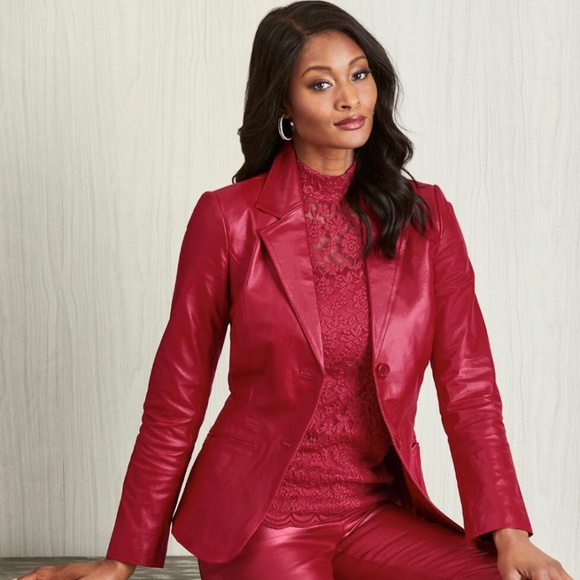 metrostyle Jackets & Blazers - Metrostyle Genuine Leather Shaped Red Blazer